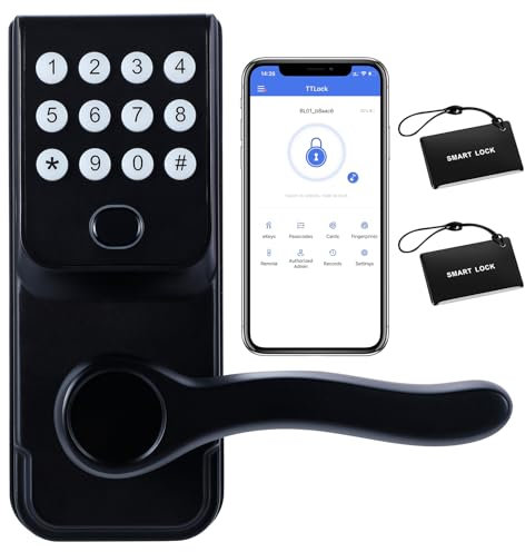 Smart Door Lock, Keyless Entry Door Lock, Fingerprint Door Knob, Biometric Door Lock, Digital Smart Door LockPasscode Code Door Lock, Support Bluetooth, APP, for Home Apartment (Black)