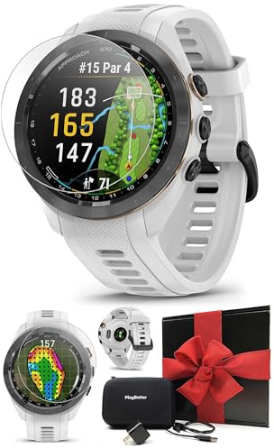 Garmin Approach S70 (White, 42mm) Golf GPS Watch - AMOLED Display, Virtual Caddie & Playslike Distance - Gift Box Bundle with PlayBetter Screen Protectors, Wall Adapter & Hard Case