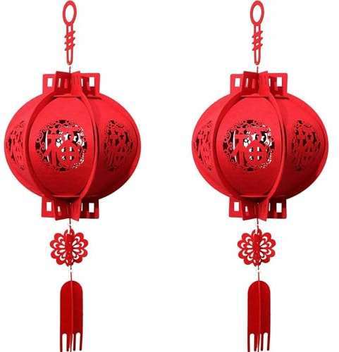 2er-Pack Rote Laternen zum Chinesischen Neujahr, Fu 3D-Puzzle-Laterne, Festival-Feier, Papierlaterne, Chinesische Frühlingsfest-Dekorationen