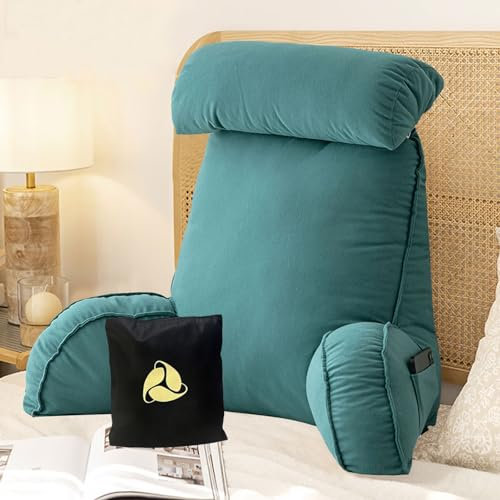 Lesekissen | Rückenkissen für Bett | Bett Rückenlehne Lesekissen | Bettsitzkissen mit Armlehne | Stützkissen/Bettauflage Kissen mit Abnehmbarer Nackenrolle | Rückenstütze zum Lesen 75 x 40 x 50 cm