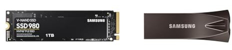 Samsung 980 NVMe M.2 SSD & BAR Plus USB-Stick Typ-A, 128 GB, 400 MB/s Lesen, 60 MB/s Schreiben, widerstandsfähiger USB 3.1 Flash Drive mit Schlüsselring, Titan Gray, MUF-128BE4/APC