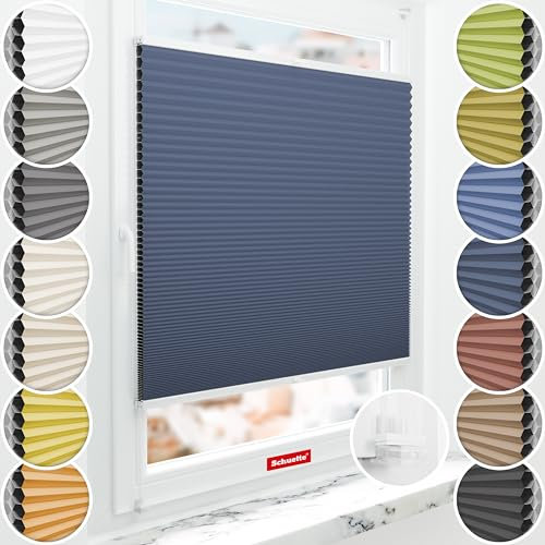 Schuette® Wabenplissee ohne Bohren ● Blackout x Honey ● Arctic Ocean (Dunkelblau) ● 95x120cm (Breite x Höhe) ● Suprafix Klemmhalter Incognito X ● 60 Sekunden Montage