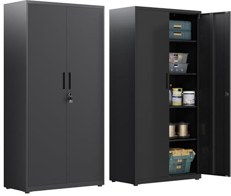 Aktenschrank, Mehrzweckschrank, Stahl-Aufbewahrungsschrank, Werkstattschrank, 180 x 80 x 40 cm, Schwarz