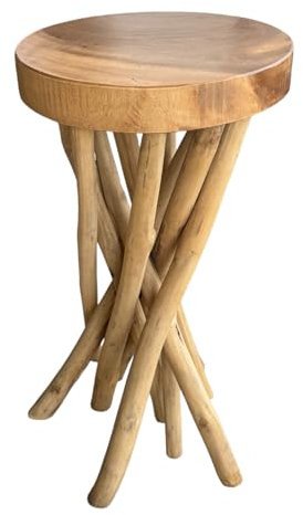 FaHome Holzhocker Rund-Hocker Holz Ablagetisch Natur Beistelltisch Möbel Hocker Saman Holz Blumenhocker Massiv