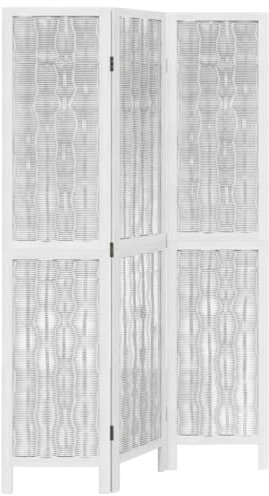 3-teilig Paravent, Sichtschutz klappbar Wall Raumteiler Stehend Trennwand Sichtschutzzaun Sichtschutzwand Raumtrenner Wohnzimmer, Weiß Massivholz Paulownia