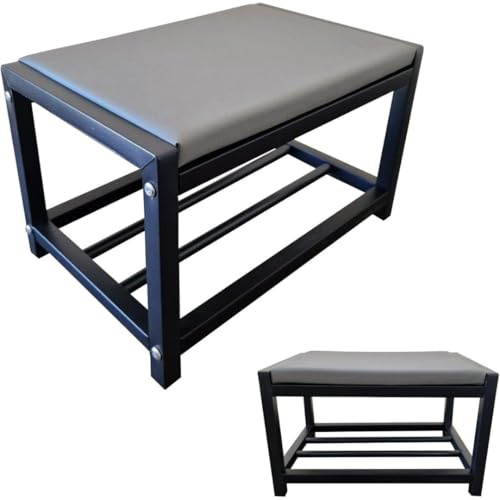 Maka Schuhregal Platzsparend, Schuhregal Mit Sitzbank Metall Schwarz, Shoe Rack Outdoor Wetterfest, Schuhbank mit Sitzfläche, Schuhbank Schwarz (40 cm)