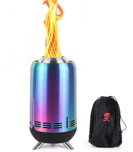 XL Tragbare Tisch-Feuerstelle, rauchfreie Tisch-Feuerstelle, raucharme Feuerstelle für den Außenbereich, befeuert mit Pellets oder Holz, für Stadt und Vorstadt, mit Reisetasche,30.6x16.3cm