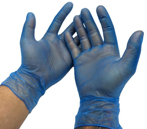 Sunrise Packaging Blue Vinyl Powder-Free Gloves - (Pack of 100 - LARGE) Latex-Free, Hypoallergenic, Food Safe, High Sensitivity - Ideal for Medical, Laboratory, Cleaning, and Food Handling