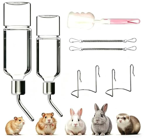 XULEGGNK 2 Stück Trinkflasche Hasen mit Halterung, Kaninchen Trinkflasche Meerschweinchen, Hasentränke, Nagertränke, Nager Zubehör (180 ml + 350 ml)