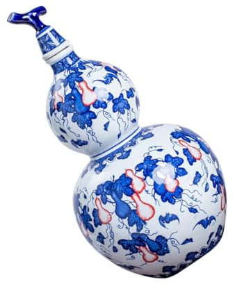 Ciieeo Blue and White Porcelain Gourd Design Wine Bottle Multi-Functional Ceramic Wine Storage Holder for Travel and Home Use