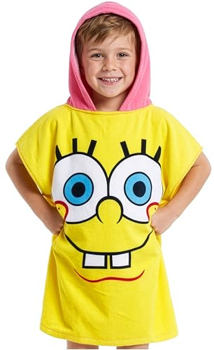 Get Trend SpongeBob Squarepants badhandduk med huva för barn tonåringar bytkläder absorberande bomull poncho handduk bad handduk strandhandduk semester essentials (Multi SpongeBob, 9-14 år)