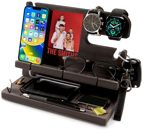 Organizzatore da scrivania Personalizzato con foto, Svuotatasche Compatibile con Smartphone, Supporto Carica Orologio, Regalo per Uomo, Natale, Compleanno, Anniversario, San Valentino