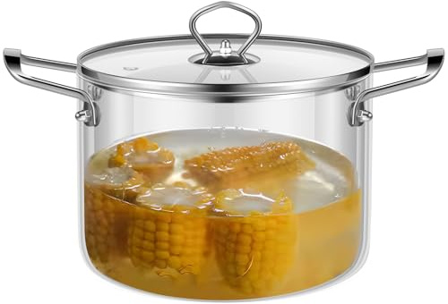 KTCINA Glass Saucepan with Cover, 3.5L Heat-Resistant Clear Simmer Pot Glass Cooking Pot wtih Handle Microwavable Glass Saucepan Cooktop Stovetop Safe Clear Cooking Pot for Pasta Noodle, Soup (3.5L)