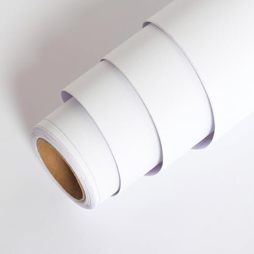 LACHEERY Papier Adhesif pour Meuble Blanc Mat 60cm x 400cm Papier Peint Autocollant Mural Moderne Vinyle Film Vinyle Autocollant Blanc Uni Imperméable pour Comptoir Mur Stickers Frigo Cuisine