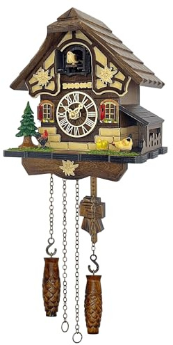 Chicken Family Cuckoo Clock – Germany Style Farmhouse Wooden Wall Clock with Rooster, Hen & Chicks – 12 Melodies, Volume Control, Night Mode – Heartfelt Gift for Mom, Kids, Loved Ones (8.1 X 22inch)