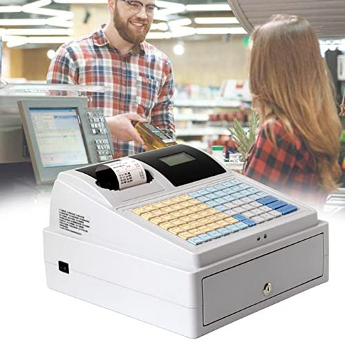 IUBGFTO 81 Tasten Elektrische Registrierkasse mit Schublade, Kassensystem Registrierkasse 8 Digitale LED-Kundenanzeigen für kleine Supermärkte und Restaurants