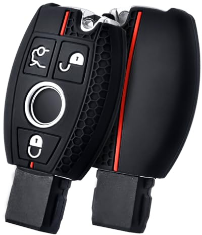 OATSBASF Autoschlüssel Hülle für Mercedes Benz, Silikon Schlüsselhülle Cover für Mercedes Benz W204 W211 2-3 Keyless Tasten A B C E Class (GJ-Schwarz)