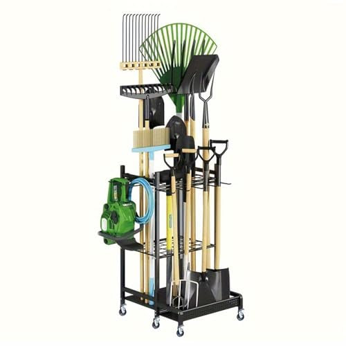 KLYDBMYT Portautensili da Giardino con Ruote, Porta Attrezzi da Esterno per Scopa, Pala, rastrello, Garage, capannone, Porta Attrezzi da Giardino per riporre Gli Attrezzi in Garage