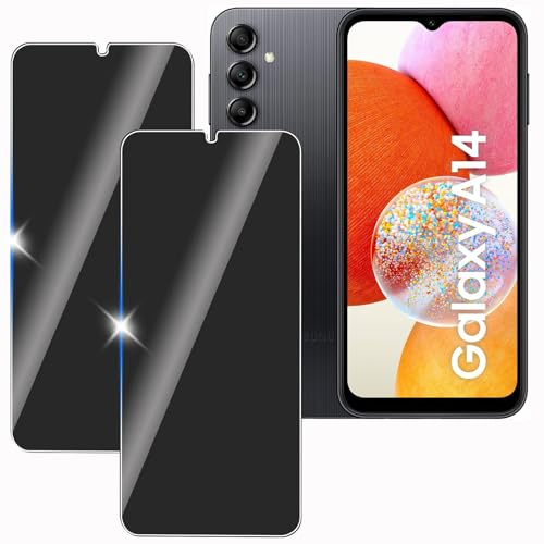 KULAIKE 2 Stück Sichtschutz für Samsung galaxy A14, Anti-Spähen Privatsphäre Schutzfolie,Anti-Spy Panzer Schutz Glas Folie,Blickschutzfolie, 9H Härte, Anti-Kratzer, Stoßfest