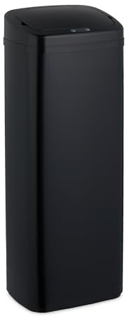 Relaxdays Cubo de Basura Cocina con Sensor, 50 litros, Tapa Eléctrica, Soporte Bolsas, Papelera Automática, Negro, Plástico, Acero