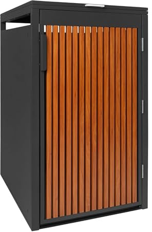 PANELO Mülltonnenbox anthrazit (1er Box) in exklusiver Holzoptik - Eiche dunkel | wetterfest & robust | Mülltonnenverkleidung (Mülltonne 60L - 240L) | Müllhaus | Mülleimerunterstand