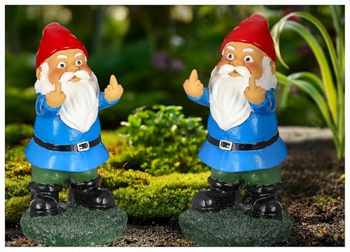 WESTCRAFT 2X Gartenzwerg Mittelfinger 15x7cm bunt - frecher Zwerg - Gartenzwerge mit Stinkefinger - Stellen Sie Ihrem Nachbarn mal einen unhöflichen Zwerg in den Garten (2X frecher Gartenzwerg)