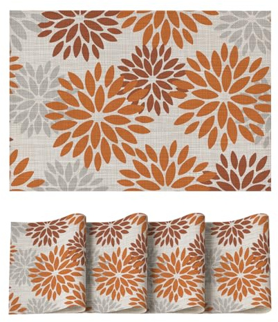 Artoid Mode Lot de 4 sets de table en PVC orange dahlia d'automne, 30x45cm - Sets de table antidérapants et résistants à la chaleur - Décoration de cuisine