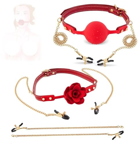 Kuaecr Neu 2 in 1 Verstellbar und abnehmbar Nippelklemme Mundknebel Silikon Ball Gag Sexspielzeug für Paare Extrem Sex, Sklaven Fetisch Sexspiel Bondage Extreme Sexspielzeug für Frauen Männer (A)