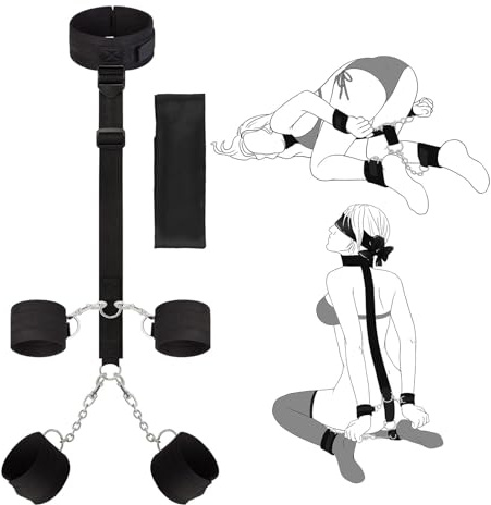 Set di manette in morbido cotone – Manette regolabili, cavigliere e collare con nastro di seta – Giocattoli bondage per principianti e esperti