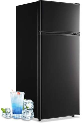 DEMULLER 4.5 Cubic Feet Double Door Fridge with Top Freezer Large Capacity Refrigerator with 7 Temperature Control & 3 Removable Shelves Black