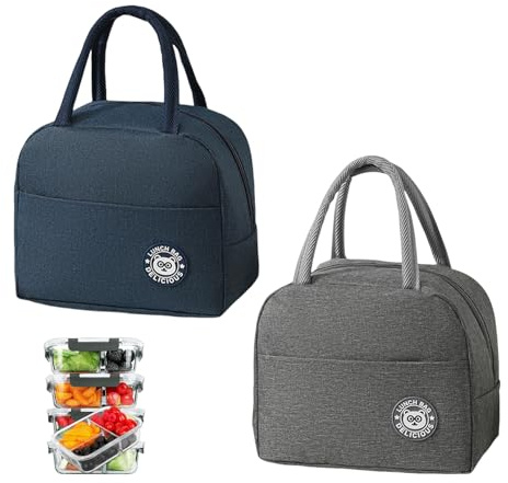 2 Stück Kühltasche Klein,Mini Kühltasche,Kleine kühltasche für Unterwegs,Kühltaschen Klein Faltbar,Thermotasche mit Folienfutter,Lunchtasche Kinder,Isoliertasche für Schule Büro Picknick (Blau+Grau)