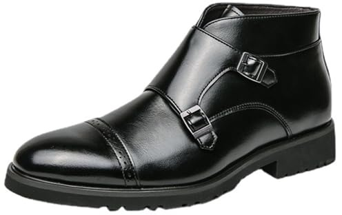 ANUFER Hommes Élégant Double Boucle de Moine Bottines Bout Pointu Affaire Habillées Chaussures Noir SD5A1110 EU45