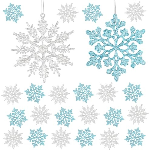 Fiocchi di neve, decorazione natalizia, 24 pezzi, decorazioni per albero di Natale, decorazioni per albero di Natale, decorazioni per Natale, corona dell'Avvento, inverno (blu)