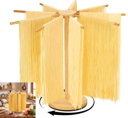 Yitobici Séchoir à pâtes, rotatif avec 9 poignées amovibles, pour pâtes fraîches faites maison, nouilles italiennes chinoises (couleur bois)