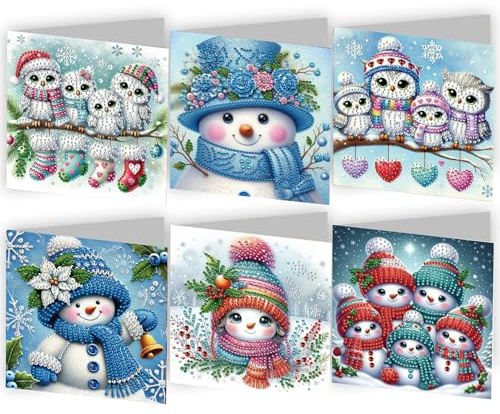 Kaezuy Diamond Painting Weihnachten Karten, 6 Stück Diamant Kunst Weihnachtskarten, 3D Weihnachts Grußkarte Diamanten Weihnachtskarten Diamantmalerei Grußkarten mit Umschlag (B)