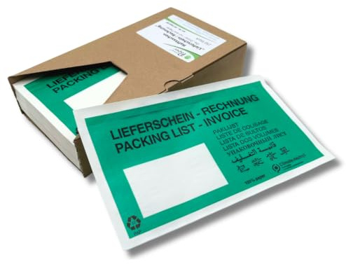 PaperXpert Dokumententaschen aus Papier x 250| Grün | 100% Papier | DIN-lang | Lieferschein/Rechnung | Hafttaschen | Premium Markenqualität – Made in Germany