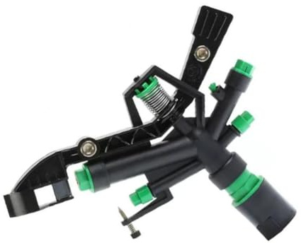 MonoSora Aspersor de jardín giratorio de 4 cabezales de pulverización de 1 pulgada con rotación automática de 360 grados y patrones ajustables para césped, jardín, refrigeración de techo, color negro