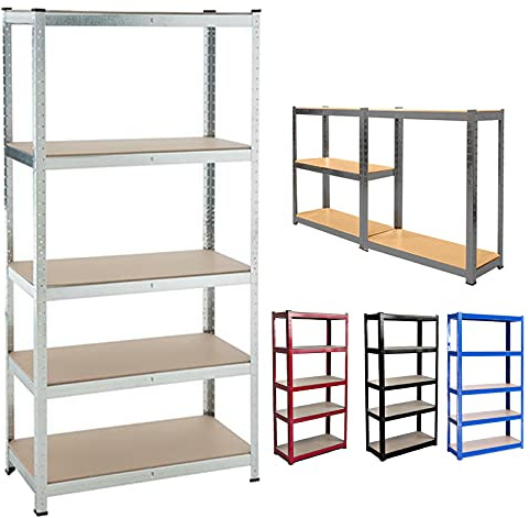 Scaffalatura in metallo resistente a 5 ripiani per garage e magazzino, scaffale regolabile senza bulloni, diviso in 2 unità (180 x 90 x 40 cm, nero) ideale per organizzare strumenti e forniture