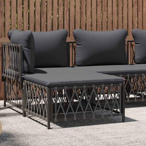 Mandloder Gartenhocker mit Kissen Anthrazit, wetterfestes Gewebe, pulverbeschichteter Stahl, 70x70x34cm, modularer Fußhocker für Balkon, Outdoor Patio Möbel Set, Lounge