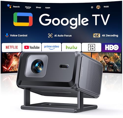 [Google TV & Offizielle Apps] Beamer 4K Unterstützt, Smart Beamer Heimkino 1080P FHD, Autofokus & Trapezkorrektur, WiFi Bluetooth Tragbarer Projektor mit Drehständer für Outdoor/Handy