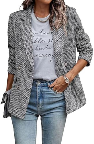 ticticlily Blazer Donna Elegante Lungo Giacca con Colletto con Revers e Doppiopetto Giacche da Ufficio Giubbotto Chic Casuale