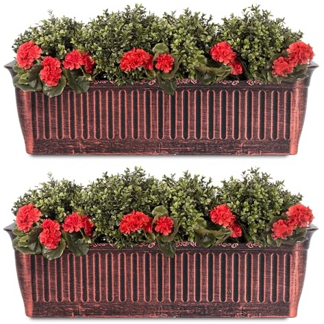 SG Traders 2 x Plastic Floral Fluted Garden Trough Long Window Box Planter Flower Box Plastic Vegetable Planters Pot Herb Planter for Windowsill Patio Garden Home Decor Flower Bed 79cm
