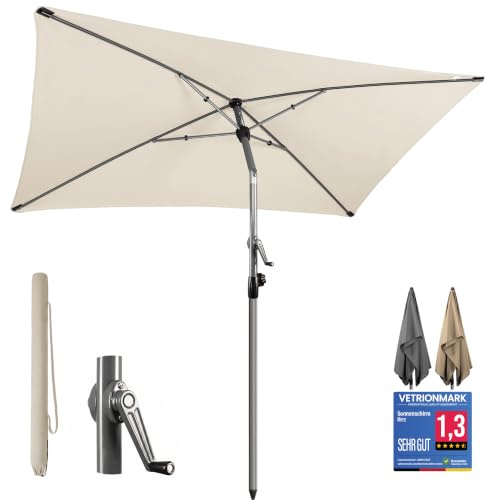4smile Sonnenschirm Balkon mit Kurbel, Sonnenschutz Balkon mit Schutzhülle, Sonnenschirm rechteckig 200x125 cm, Balkonschirm mit UV 50+, knickbar und höhenverstellbar, Beige