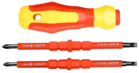 Juego de destornilladores eléctricos aislados de 500 V, puntas intercambiables, cabeza cruzada PH1 PH2 y ranurado, 3 piezas