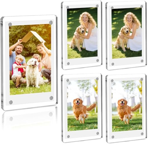 ZOMKIFA 5 pezzi porta cornice magnetica, 6 x 9 cm plexiglass trasparente, cornice senza cornice con 4 magneti, display doppia faccia, per ufficio e soggiorno