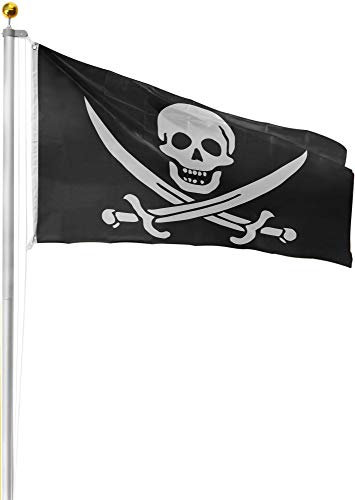 normani Aluminium Fahnenmast 6,20 6,80 oder 7,50 m Höhe inklusive Piratenflagge Totenkopf Fahne (90 x 150 cm) Farbe Totenkopf mit Säbeln Größe 6.50 Meter