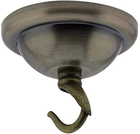 2 Pack Art Deco 67mm Diameter Small Metal Ceiling Rose and Deco Styled Metal Hook in Brushed Antique Brass Finish