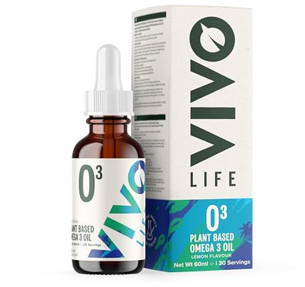 Vivo life Vegan Omega 3 Liquid Drops from Algae, 60ml, 30 Servings, Natural Health Supplement (60 ml (Pack of 1), Lemon)