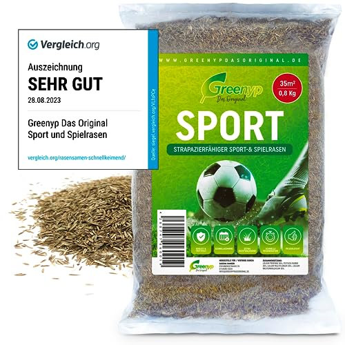 Greenyp® Sport I strapazierfähiger Sport-& Spielrasen I 0,8kg für 35m² I Sportrasen Grassamen Rasensamen Rasensaat Gras Nachsaat schnellkeimend