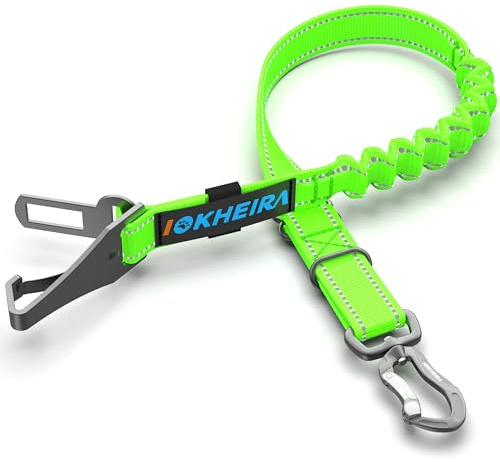 IOKHEIRA Hundsätesbälte, 4-i-1 Justerbar Hundbil Säkerhetssele med Anti-stöt Elastisk Bungebuffert, Hundstolsföring med Klämma, Bältesspänne och Vridbar Karbinhake